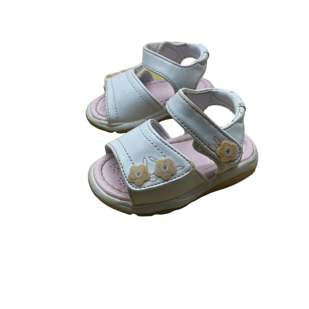 Smart Fit Baby‎ Infant Girl White Pink Floral Flower Adjustable Sandals Size 2W